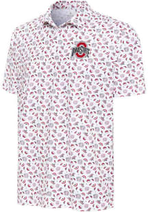 Mens Ohio State Buckeyes White Antigua Independence Short Sleeve Polo Shirt