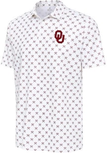 Antigua Oklahoma Sooners Mens White Baseball Strike Out Short Sleeve Polo