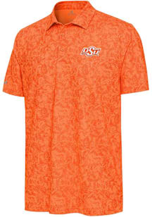 Antigua Oklahoma State Cowboys Mens Orange Lush Short Sleeve Polo