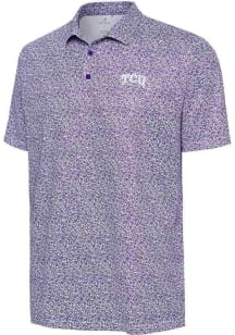 Antigua TCU Horned Frogs Mens Purple Field Ditsy Short Sleeve Polo