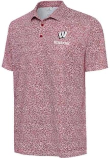 Mens Wisconsin Badgers Red Antigua Field Ditsy Short Sleeve Polo Shirt