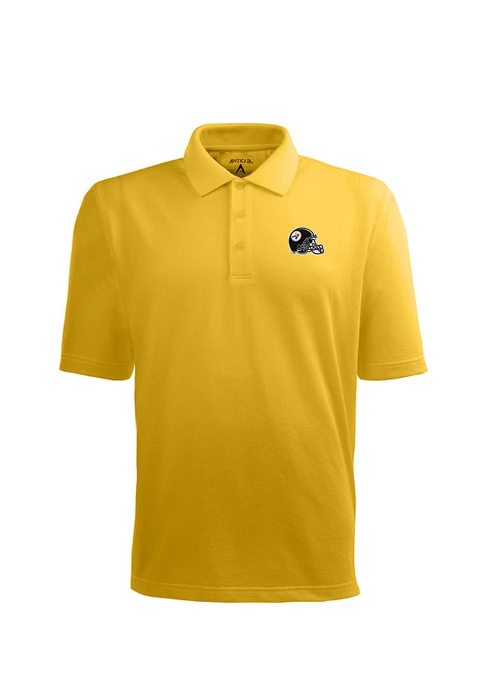 Antigua Pittsburgh Steelers Mens Gold Pique Short Sleeve Polo