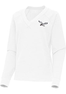 Antigua Philadelphia Eagles Womens White Varsity Crew Sweatshirt