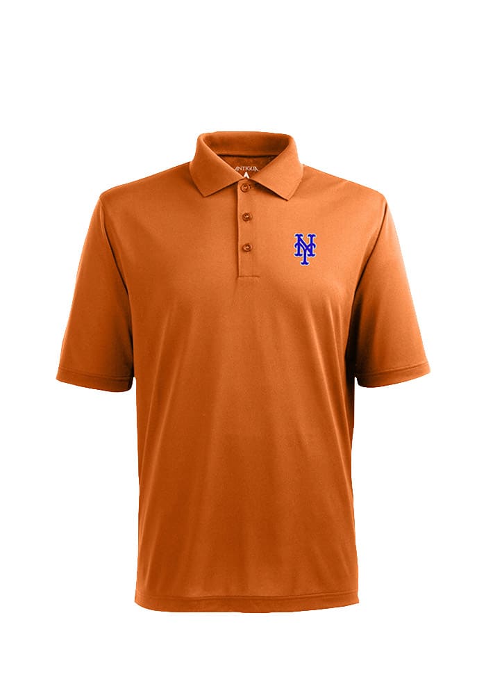 Antigua New York Mets Mens Orange Pique Xtra-Lite Short Sleeve Polo