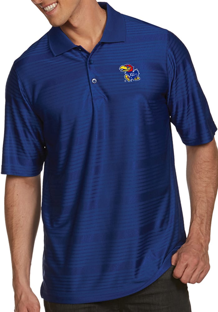 Antigua Kansas Jayhawks Mens Blue Illusion Short Sleeve Polo