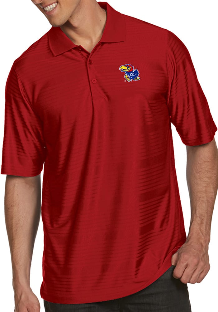 Antigua Kansas Jayhawks Mens Red Illusion Short Sleeve Polo