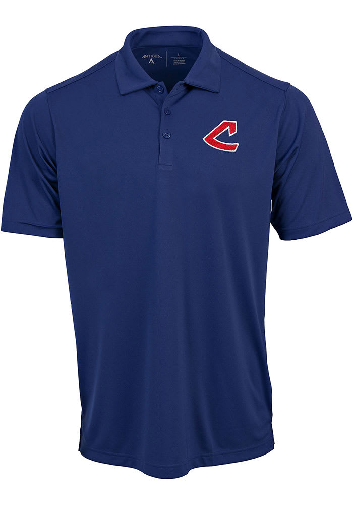 Antigua Cleveland Indians Mens Navy Blue Tribute Short Sleeve Polo