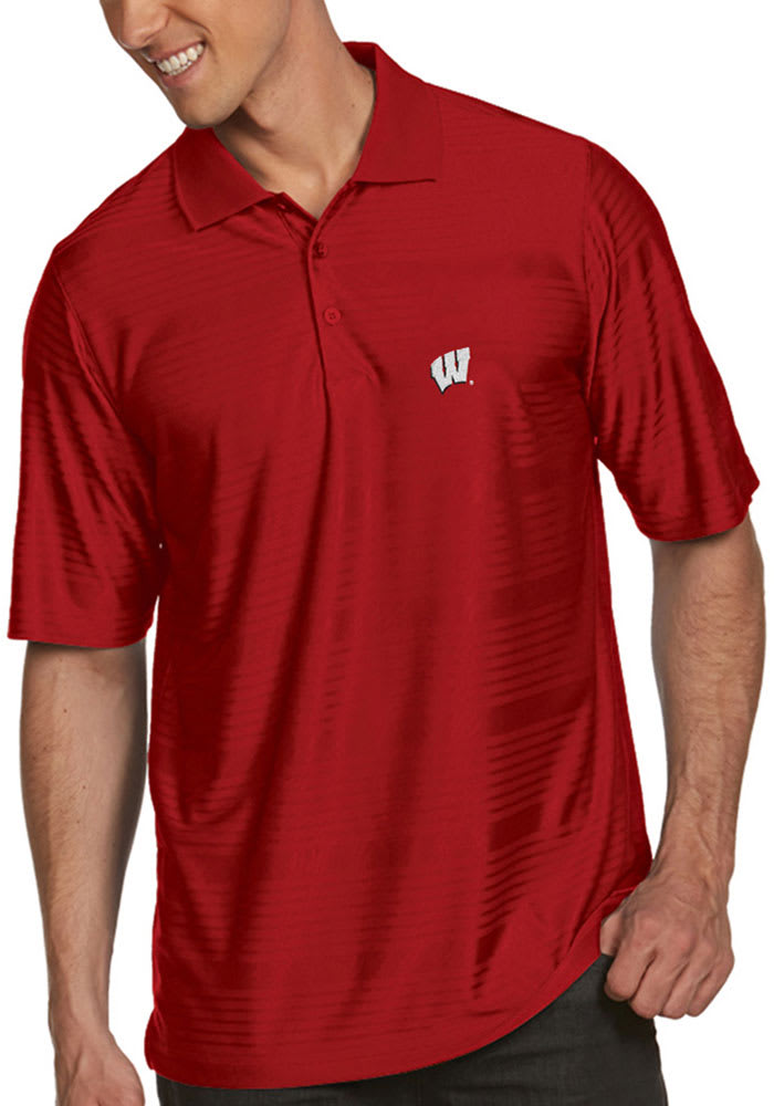 Antigua Wisconsin Badgers Mens Red Illusion Short Sleeve Polo