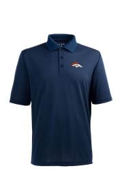 Antigua Denver Broncos Mens Navy Blue Pique Short Sleeve Polo