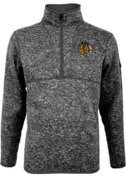 Antigua Chicago Blackhawks Mens Grey Fortune Long Sleeve 1/4 Zip Pullover