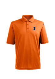 Antigua Illinois Fighting Illini Mens Orange Pique Xtra-Lite Short Sleeve Polo