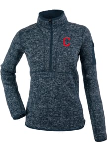 Antigua Cleveland Indians Womens Navy Blue Fortune 1/4 Zip Pullover