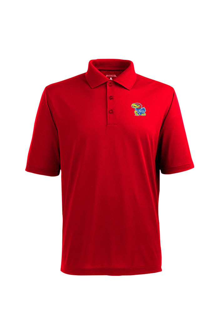 Antigua Kansas Jayhawks Mens Red Pique Xtra-Lite Short Sleeve Polo