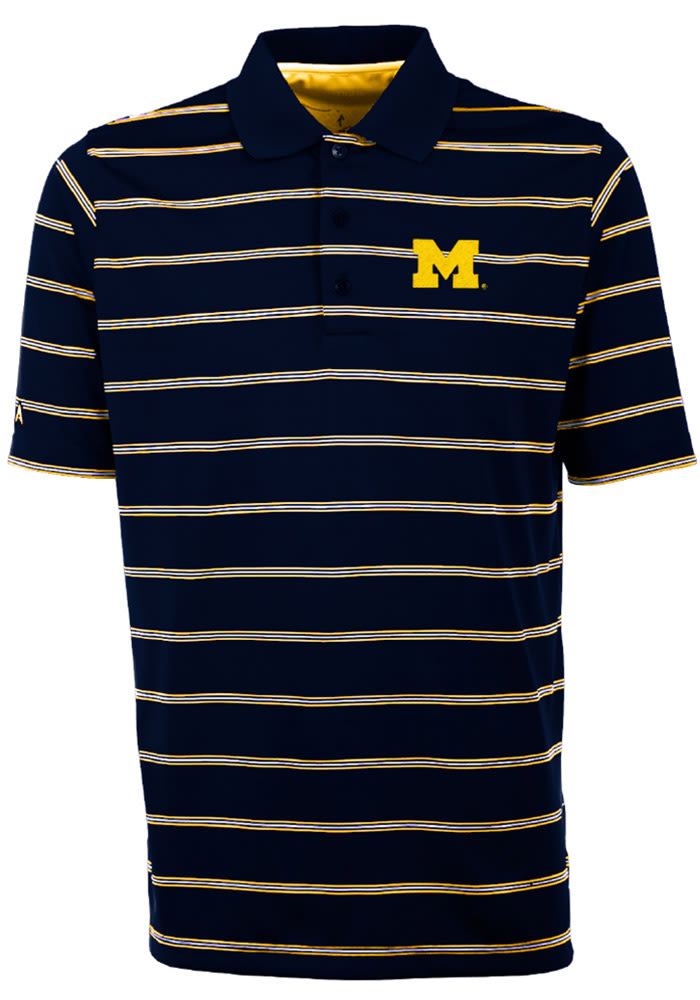 Antigua Michigan Wolverines Mens Navy Blue Deluxe Short Sleeve Polo