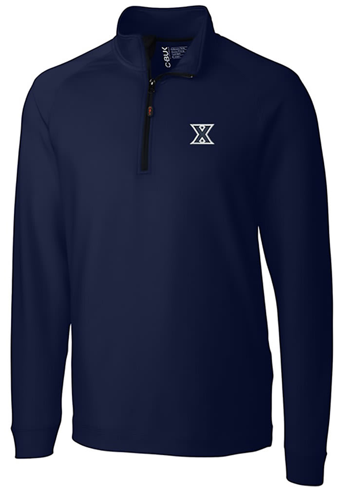 Cutter and Buck Xavier Musketeers Mens Navy Blue Jackson Long Sleeve 1/4 Zip Pullover