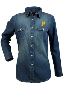 Antigua Pittsburgh Pirates Womens Chambray Long Sleeve Light Blue Dress Shirt