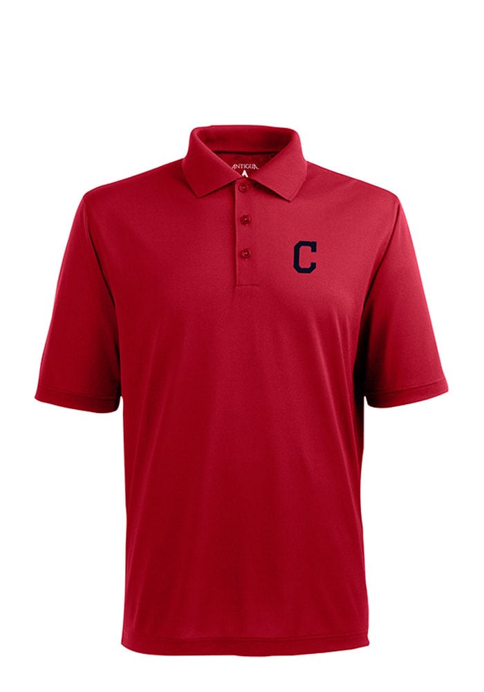 Antigua Cleveland Indians Mens Navy Blue Legacy Pique Short Sleeve Polo