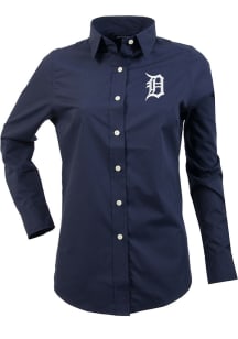 Antigua Detroit Tigers Womens Dynasty Long Sleeve Navy Blue Dress Shirt