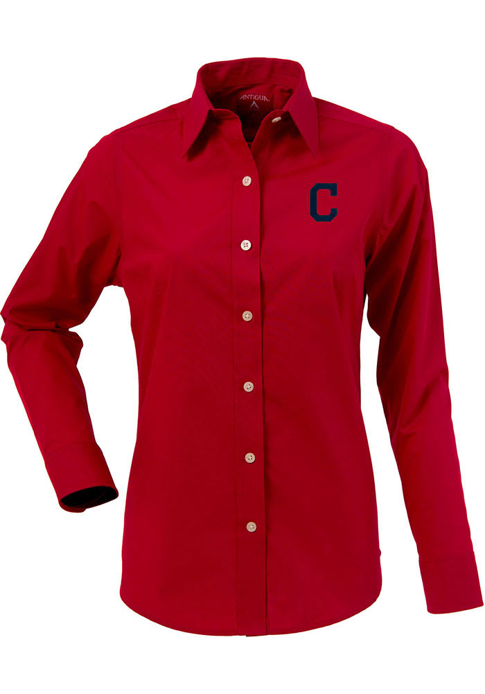Antigua Cleveland Indians Womens Dynasty Long Sleeve Red Dress Shirt