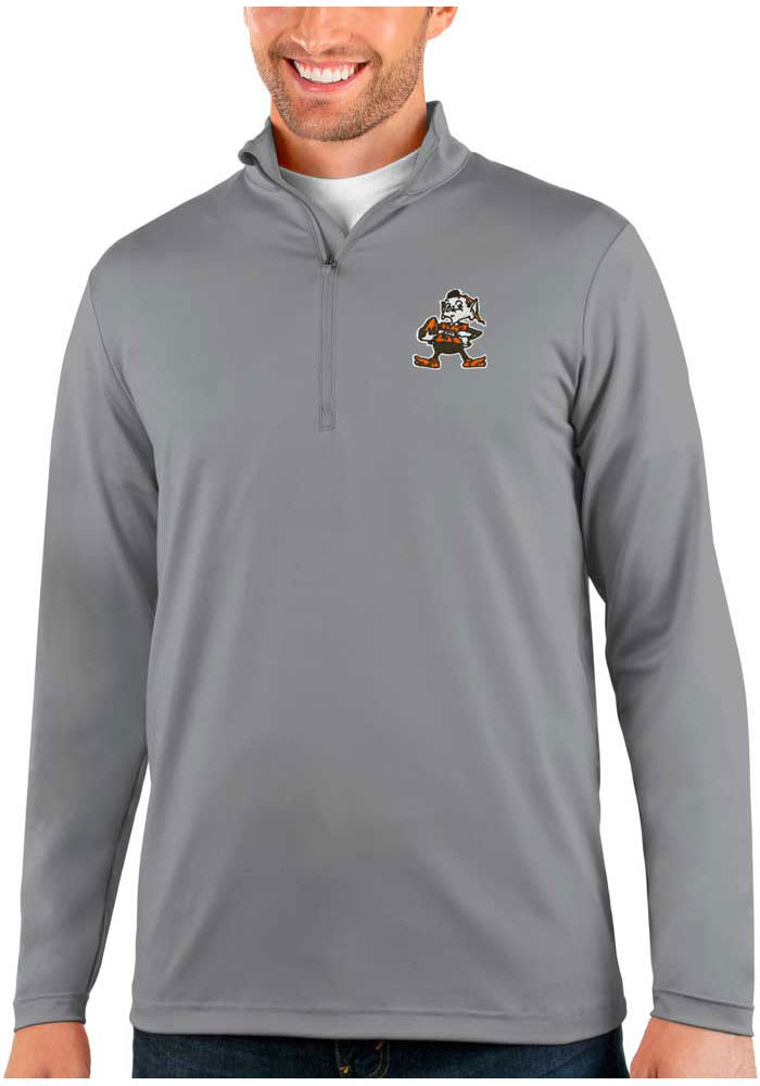 Antigua Cleveland Browns Grey Course Long Sleeve 1/4 Zip Pullover, Grey, 100% POLYESTER, Size S, Rally House