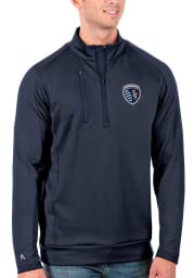 Antigua Sporting Kansas City Mens Navy Blue Generation Long Sleeve 1/4 Zip Pullover