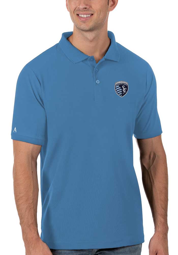 Antigua Sporting Kansas City Mens Light Blue Legacy Pique Short Sleeve Polo