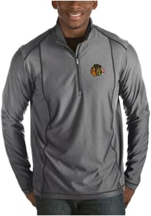 Antigua Chicago Blackhawks Mens Grey Tempo Long Sleeve 1/4 Zip Pullover