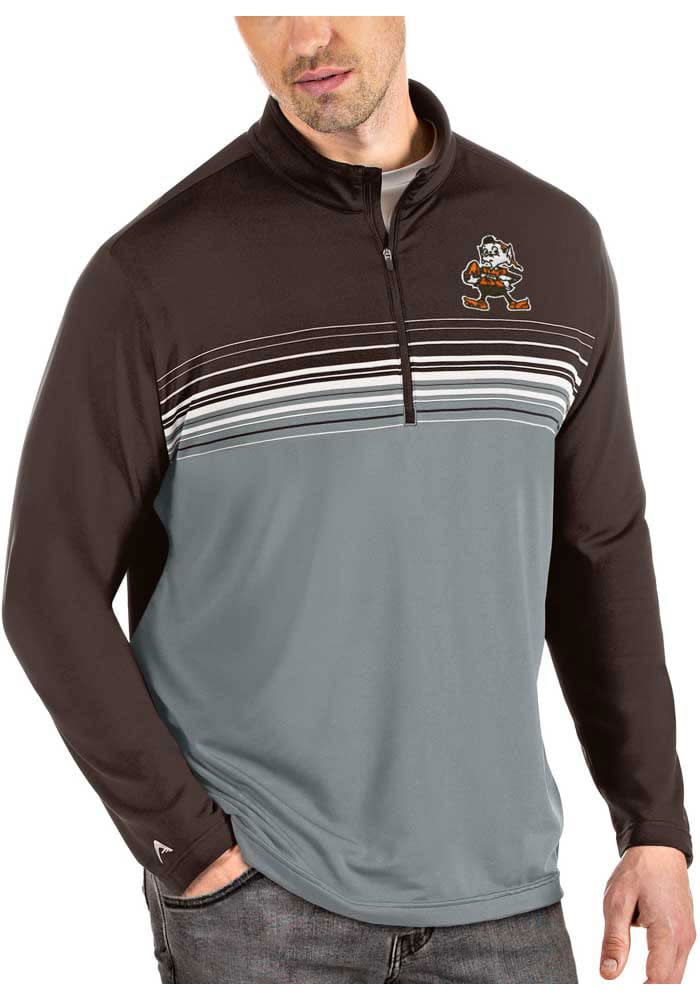 Antigua Men's Cleveland Browns Fortune Grey Quarter-Zip Pullover