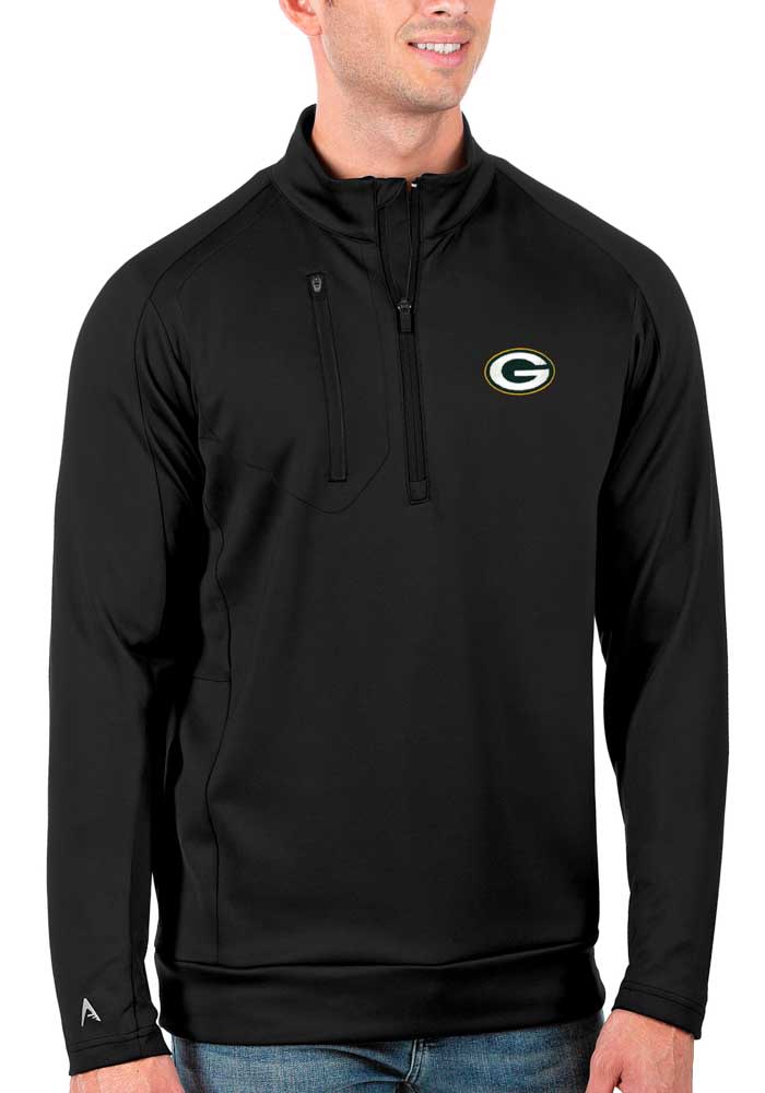 Antigua Green Bay Packers Black Saga Long Sleeve Hoodie, Black, 90 % Polyester / 10% SPANDEX, Size XL, Rally House