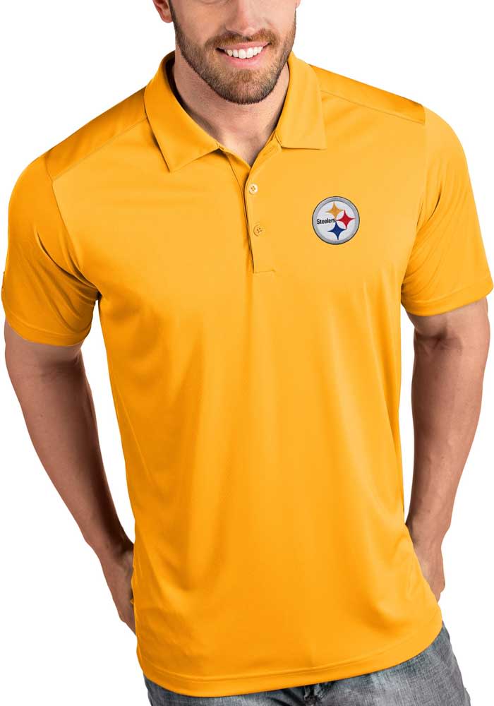 Antigua Pittsburgh Steelers Mens Gold Tribute Short Sleeve Polo