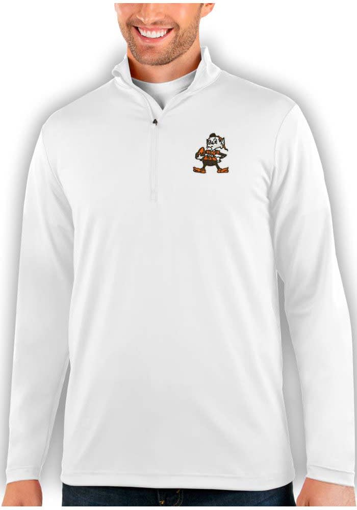 Antigua Cleveland Browns Grey Course Long Sleeve 1/4 Zip Pullover, Grey, 100% POLYESTER, Size S, Rally House