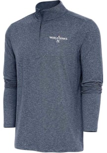 Antigua New York Yankees Mens Navy Blue 2024 World Series Participant Hunk Long Sleeve Qtr Zip Pul..