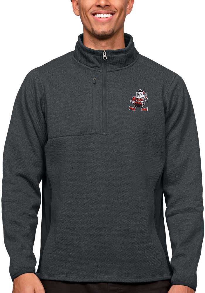 Cleveland Browns Antigua Team Logo Course Quarter-Zip Pullover Top - Oatmeal