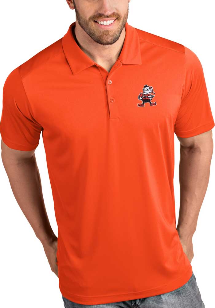 Antigua Cleveland Browns Mens Orange TRIBUTE Short Sleeve Polo