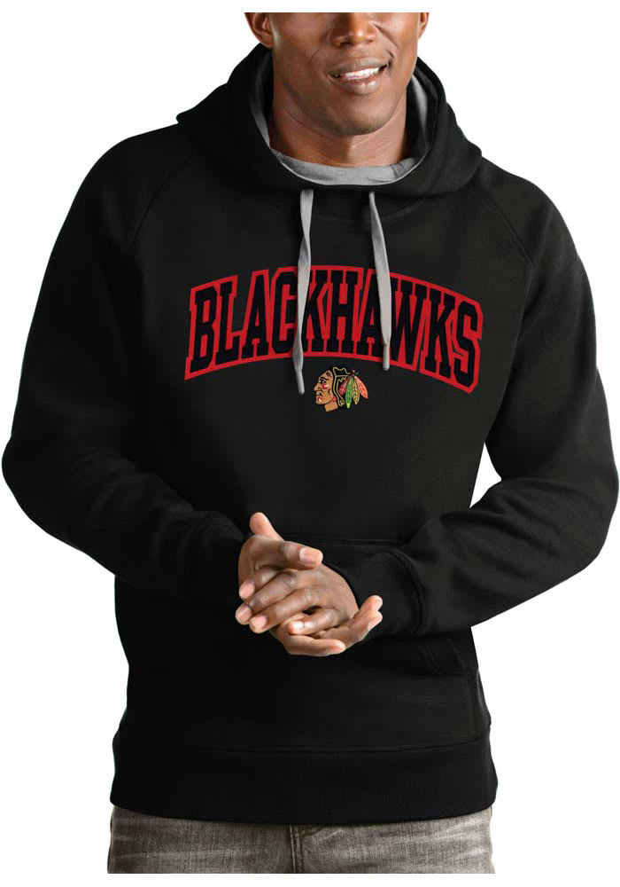 Antigua Chicago Blackhawks Mens Black Victory Long Sleeve Hoodie