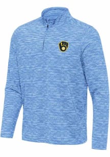 Antigua Milwaukee Brewers Mens Light Blue Determined Long Sleeve Qtr Zip Pullover