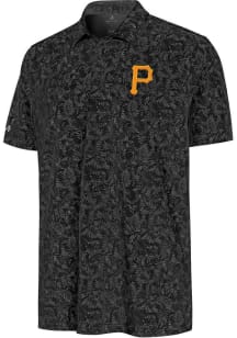 Antigua Pittsburgh Pirates Mens Black Lush Short Sleeve Polo