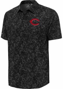 Antigua Cincinnati Reds Mens Black Lush Short Sleeve Dress Shirt