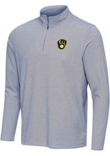 Antigua Milwaukee Brewers Mens Navy Blue Pave Long Sleeve Qtr Zip Pullover
