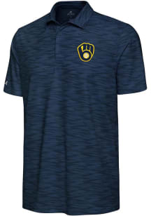 Antigua Milwaukee Brewers Mens Navy Blue Swell Short Sleeve Polo
