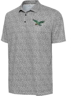 Antigua Philadelphia Eagles Mens Black Retro Field Ditsy Short Sleeve Polo