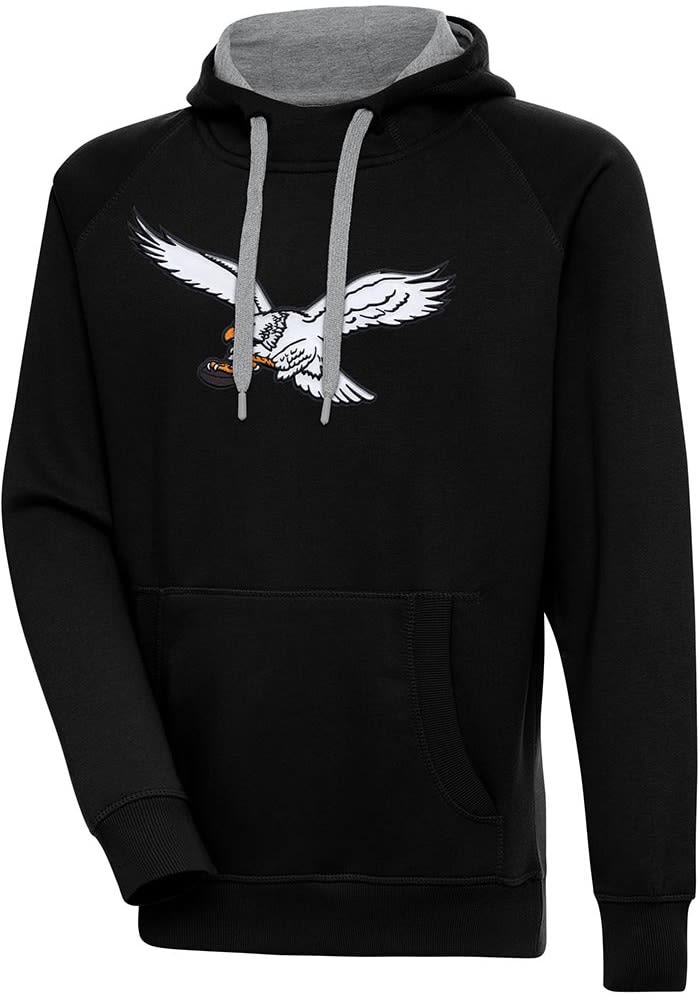 Antigua Philadelphia Eagles Black Chenille Logo Victory Long Sleeve Hoodie, Black, 52% Cot / 48% Poly, Size L, Rally House