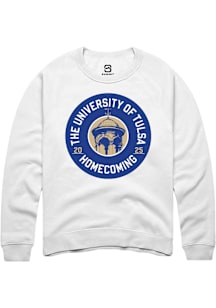 Summit Sportswear Tulsa Golden Hurricane Mens White HOMECOMING 2025 Long Sleeve Crew Sweatshirt