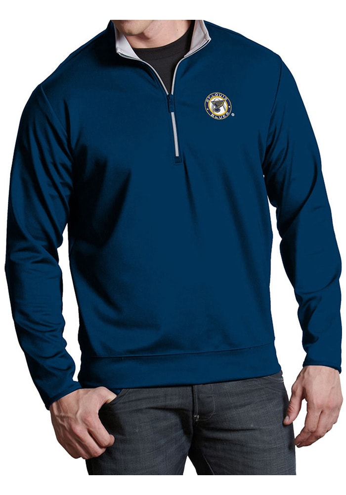 Antigua St Louis Blues Navy Blue Steamer Long Sleeve 1/4 Zip Pullover, Navy Blue, 95% Polyester / 5% SPANDEX, Size S, Rally House