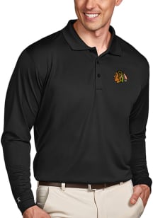 Antigua Chicago Blackhawks Mens Black Exceed Long Sleeve Polo Shirt