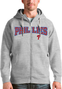 Antigua Philadelphia Phillies Mens Grey Victory Long Sleeve Full Zip Jacket