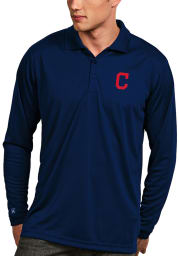 Antigua Cleveland Indians Mens Navy Blue Exceed Long Sleeve Polo Shirt