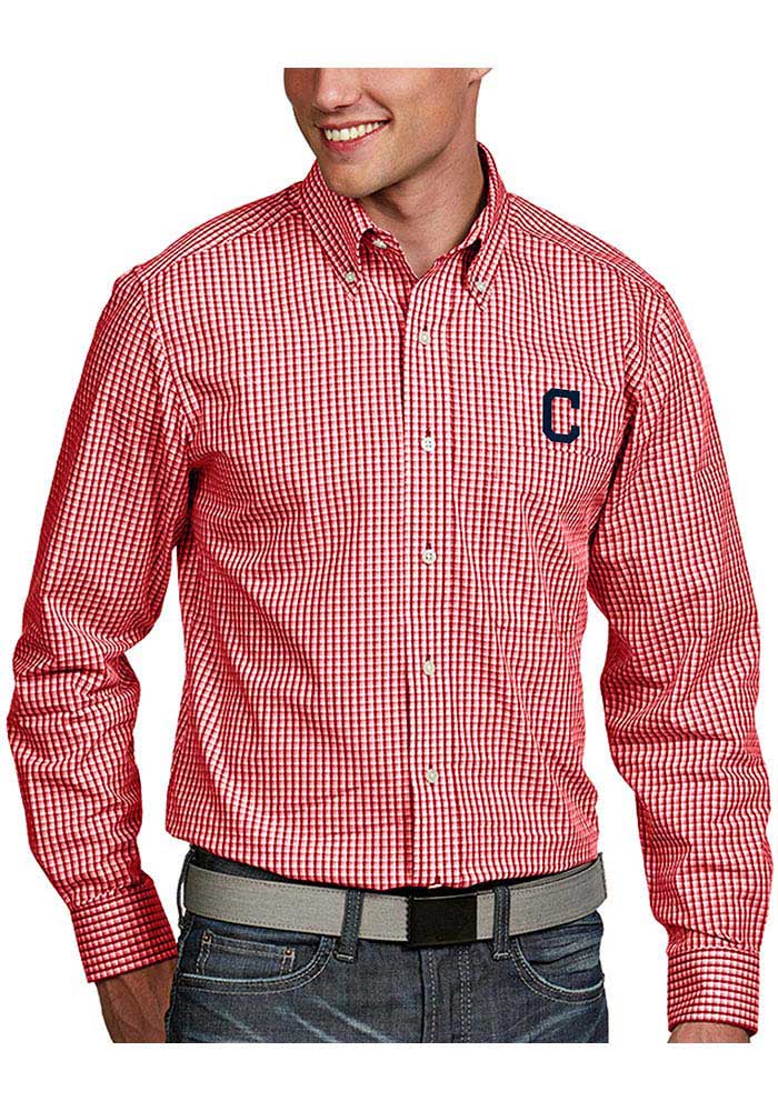 Antigua Cleveland Indians Mens Red Associate Long Sleeve Dress Shirt