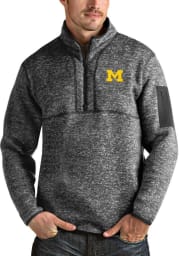 Antigua Michigan Wolverines Mens Grey Fortune Long Sleeve 1/4 Zip Pullover