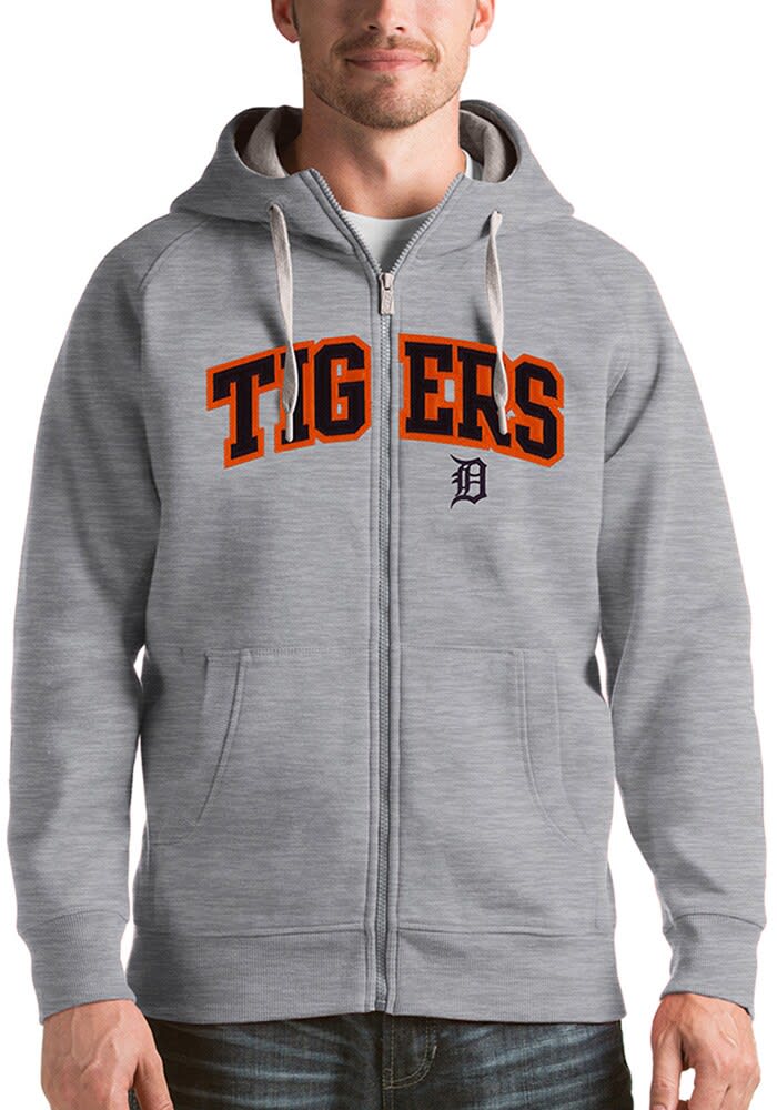 Men's Antigua White Detroit Tigers Team Logo Victory Full-Zip Hoodie Size: Small